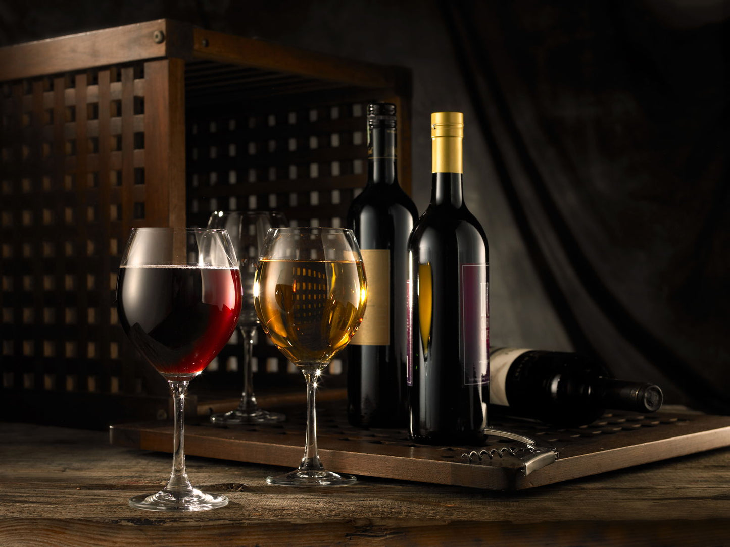 Framed - Wine Glasses & Bottle - Dark Brown