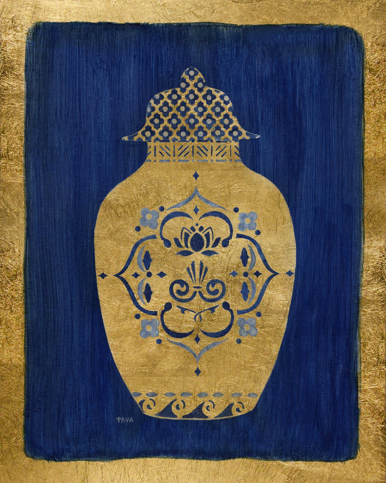 Framed - Sapphire And Gold Urn I By Tava Studios - Blue